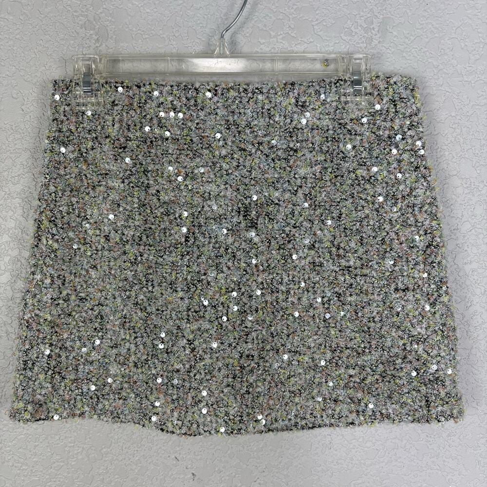 Zara Mini Skirt Women's High Waisted Tweed Sequin Colorful Boucle Prep Size M